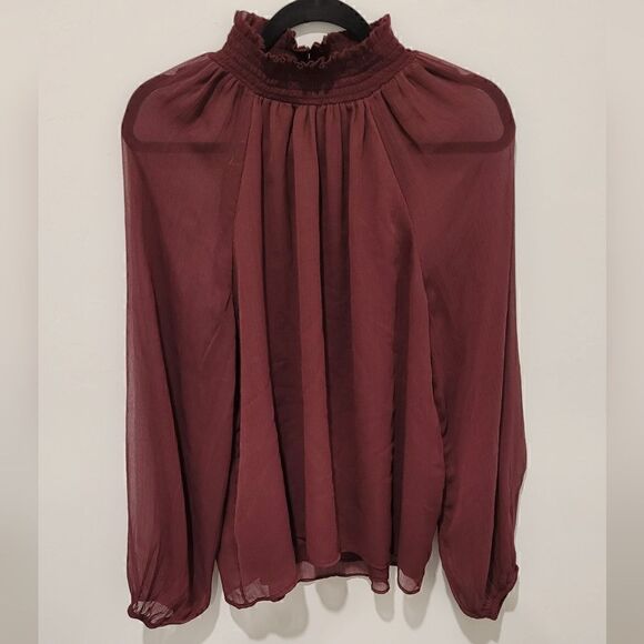 JOIE LImited Edition smocked neck wine blouse Size L - Picture 11 of 16